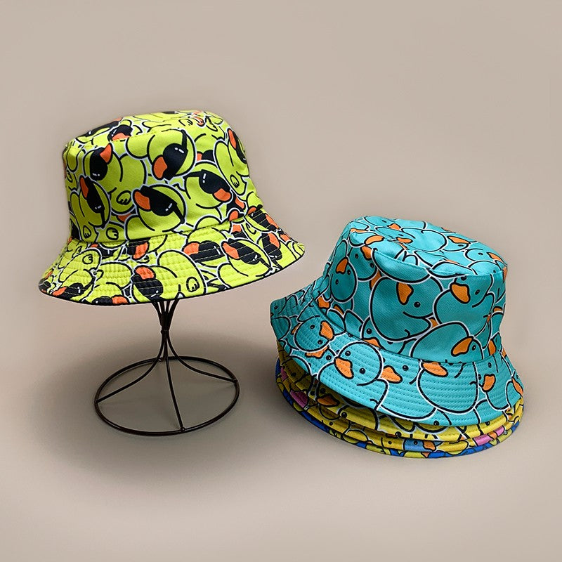 Cartoon Yellow Duck Bucket Hats New Unisex Cute Sunshade Double Sided Wearable Fashion Casual Versatile Outdoor Fisherman Caps