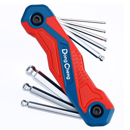 Conjunto de Chaves Allen Dobráveis 8 em 1 CR-V Métricas com Ponta Esférica, Ferramenta de Chave Torx Portátil, Kit de Chave Estrela Portátil