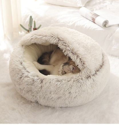 Cama para pets de pelúcia macia outono e inverno e cama para pets inverno quente e frio ninho edredom de pelúcia ninho de gato concha ninho de gato semi-fechado