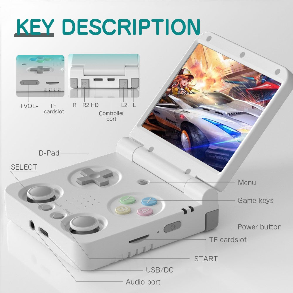 MIYOO Flip V2 Retro Handheld Game Console With Metal Hinge 3.5'' IPS Screen Compact Portable Game Machine Dual Analog Sticks Gif