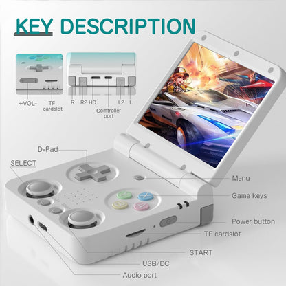 MIYOO Flip V2 Retro Handheld Game Console With Metal Hinge 3.5'' IPS Screen Compact Portable Game Machine Dual Analog Sticks Gif