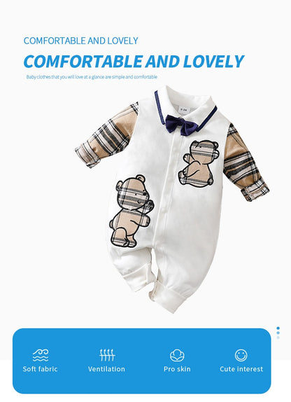Newborn Clothes Gentleman Bear Embroidered Cotton Comfortable 0-18 Boys And Girls Spring And Autumn Long Sleeved Baby Jumpsuit