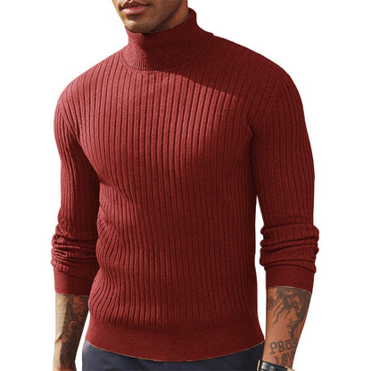 New Men's Slim Fit Long Sleeve Turtleneck Sweater Casual Ribbed Knitted Pullover Sweaters Winter Warm Outdoor Stripes Tops