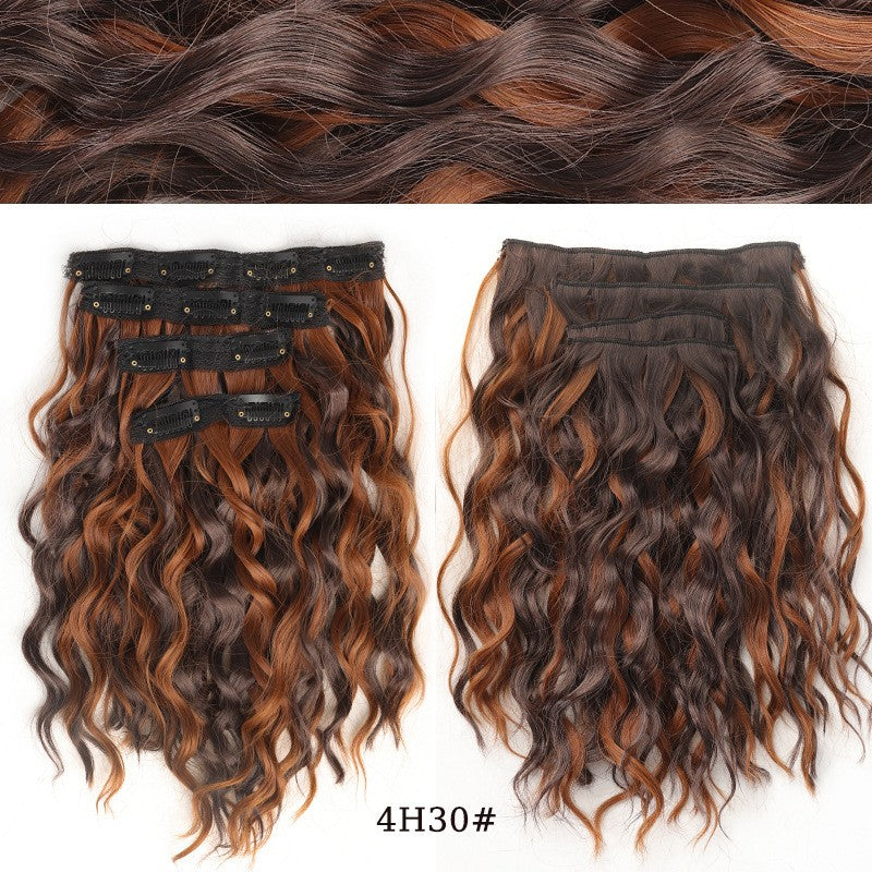 short curly Synthetic Burgundy 4-piece set of water ripple hair extension wig clip in woman's clip hair accessories hairpiece