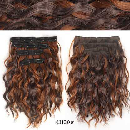 short curly Synthetic Burgundy 4-piece set of water ripple hair extension wig clip in woman's clip hair accessories hairpiece