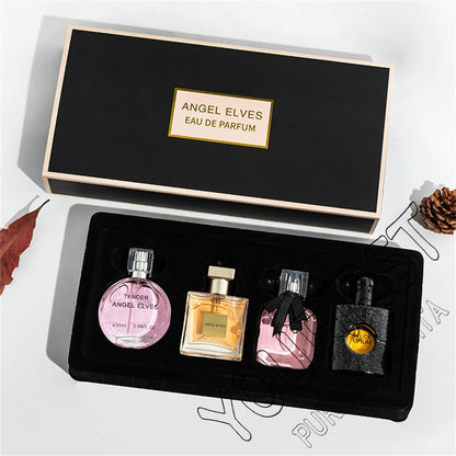 Perfume Feminino de Alta Qualidade 120ml Conjunto de 4 Peças Perfumes Femininos com Caixa de Presente Parfum Femme Spray de Fragrância Duradoura com Aroma Floral Frutado