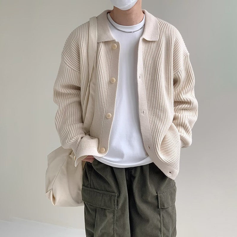 Autumn Winter Men's Knitwear Cardigan Sweater Male Solid Color Turn-Down Collar Sweater Coats Y2K Hip-Hop Streetwear Cardigan