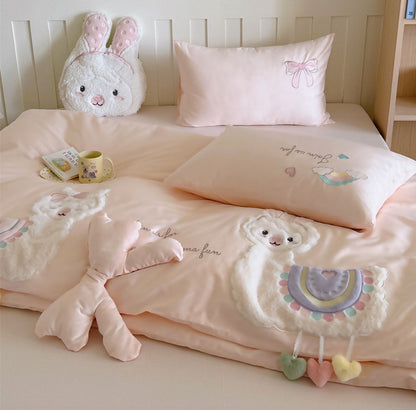 cute cartoon alpaca bedding set single double teen,twin full queen king cotton home textile flat sheet pillow case quilt cover