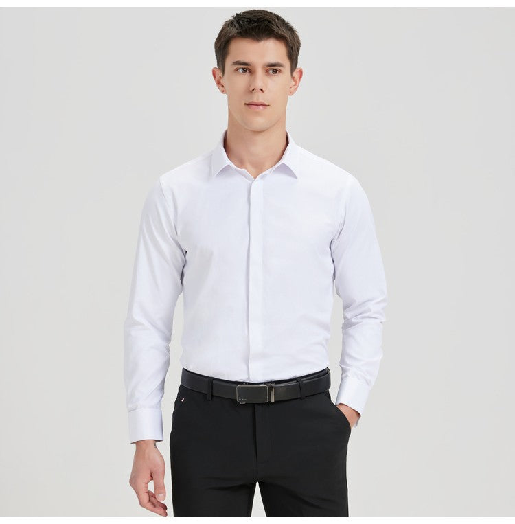 Men's Formal Long Sleeve Dressy Shirt Covered Buttons Front Placket Fits Comfortably French Cuffs Shirts Random Metal Cufflinks