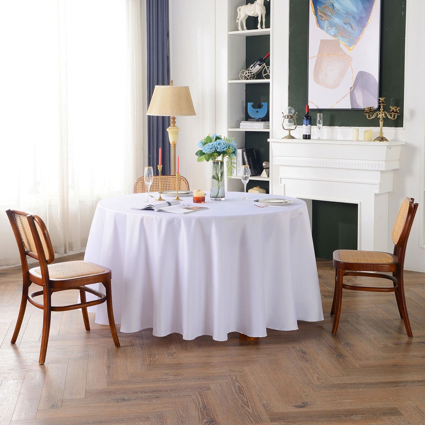 Round Tablecloths White Wedding Table Cloth Satin Solid Color Table Covers Hotel Wedding Birthday Dining Table Decoration