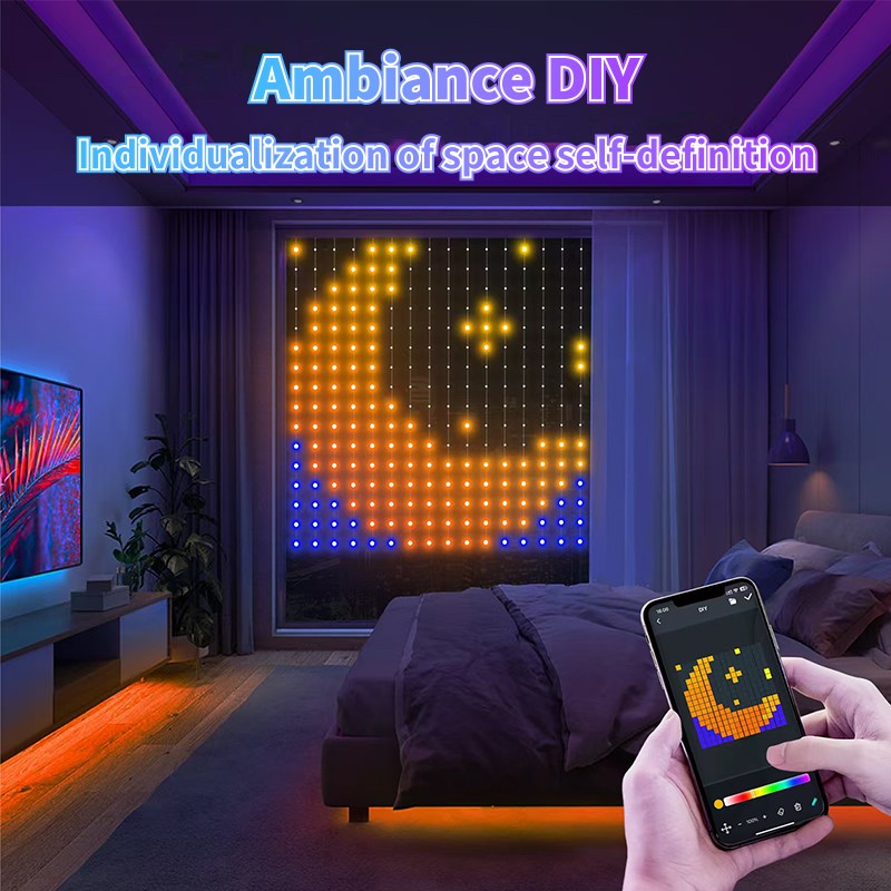 Bluetooth APP Controlled Smart RGBIC LED Curtain Fairy String Lights, DIY Programmable Lights for Bedroom, Wedding, Christmas & Holiday Party