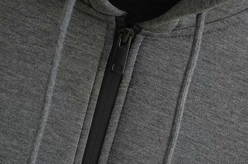 Autumn Women Gray Jacket with Hood Long Sleeve Big Pocket Zipper Jacket Coat Woman Loose Casual Outerwear Coat Tops