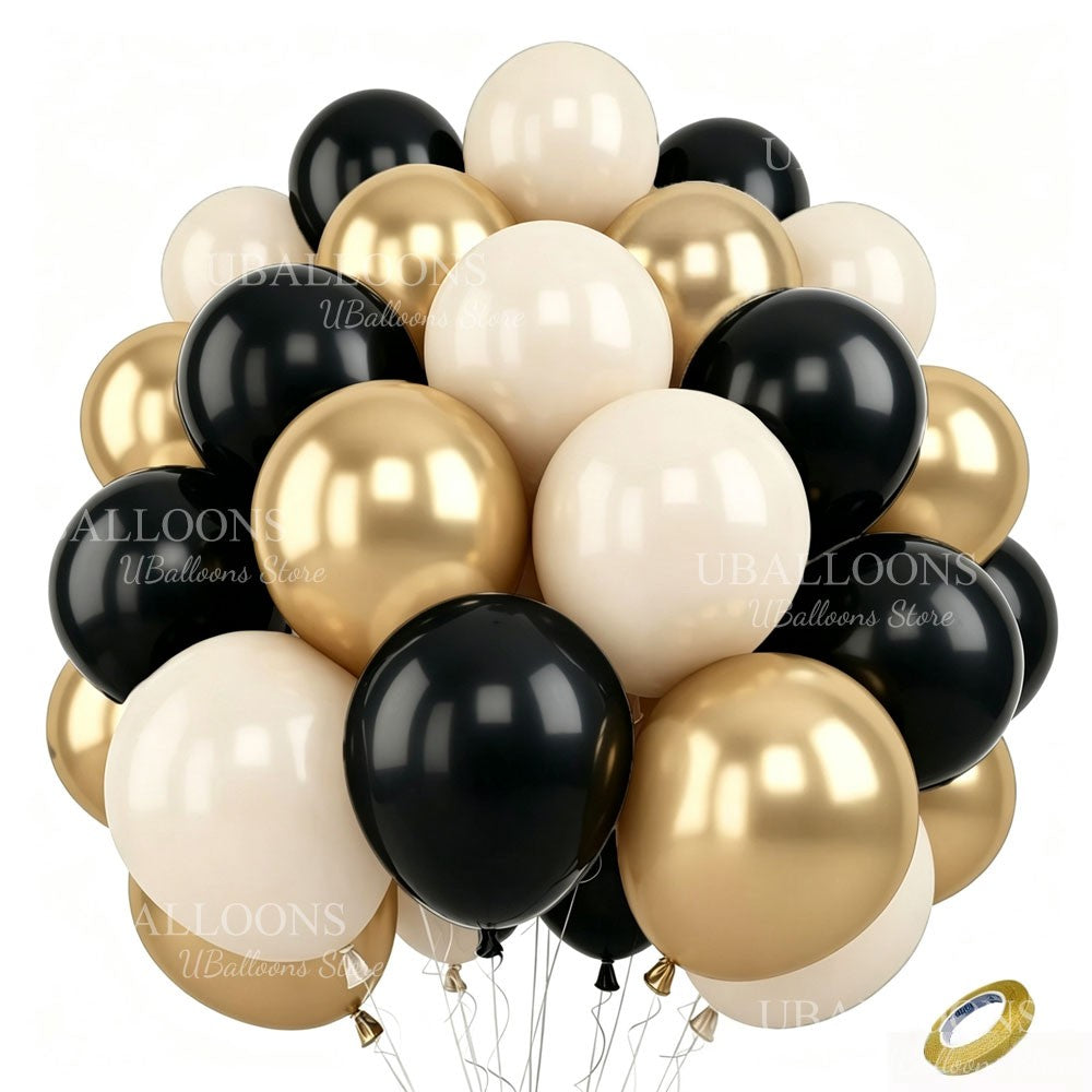 40Pcs White Sand Latex Balloons 10Inch Boho Sand White Metal Chrome Gold Balloons for Birthday Wedding Baby Shower Party Decor