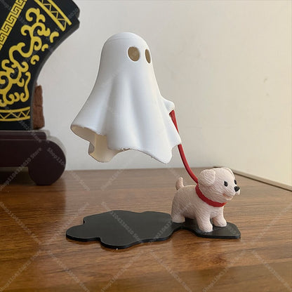 Cute Ghost LED Night Light with Dog Figure - Spooky Desk Lamp, Halloween Decor, Warm Light for Bedroom