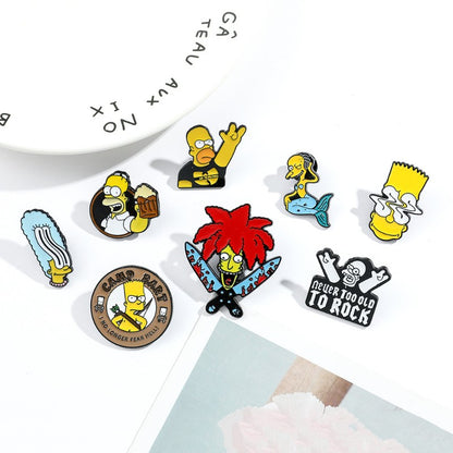 8 Peças The Simpsons Esmalte Pin Desenho Animado Bart Simpson Homer Jay Simpson Broche de Metal Jaqueta Jeans Lapela Joias Brinquedo
