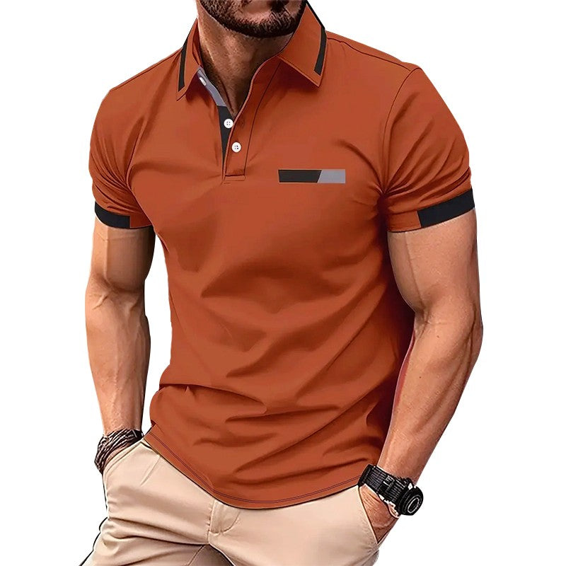 Men Summer New Fashion Short Sleeve Sport Lapel Casual Button Polo Shirt .