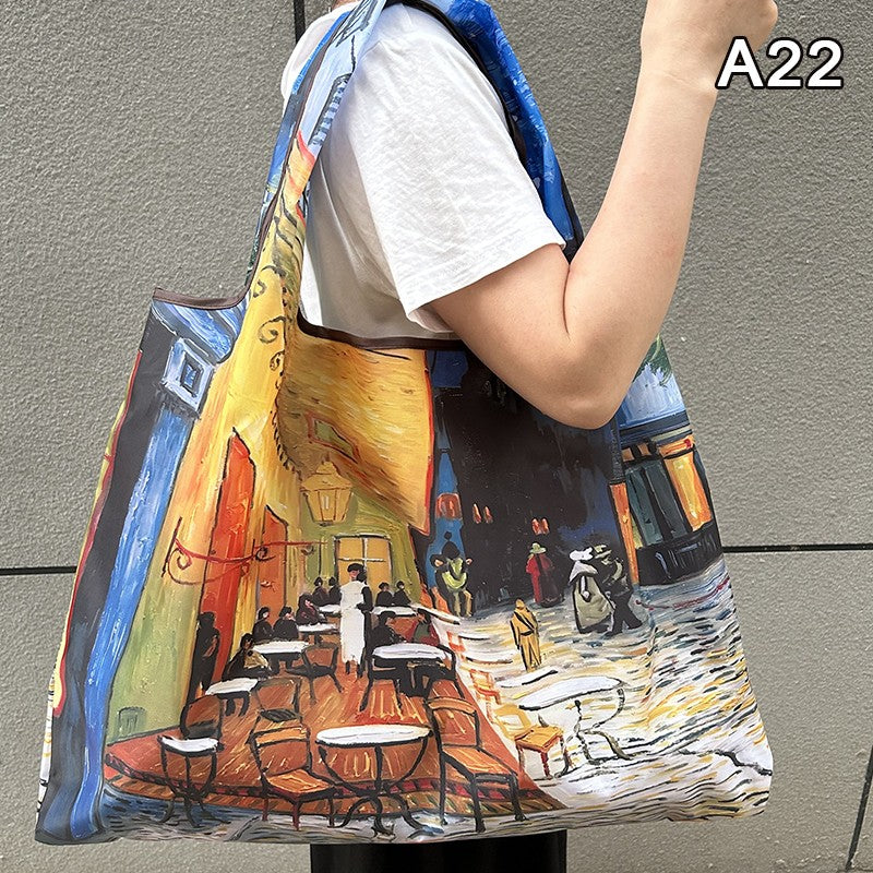 New Fashion Bag Foldable Shopping Bag Reusable Grocery Storage Bag Nylon Portable Shoulder Handbag Travel Tote Bag