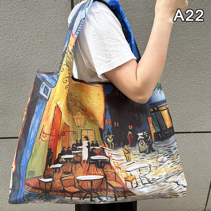 New Fashion Bag Foldable Shopping Bag Reusable Grocery Storage Bag Nylon Portable Shoulder Handbag Travel Tote Bag