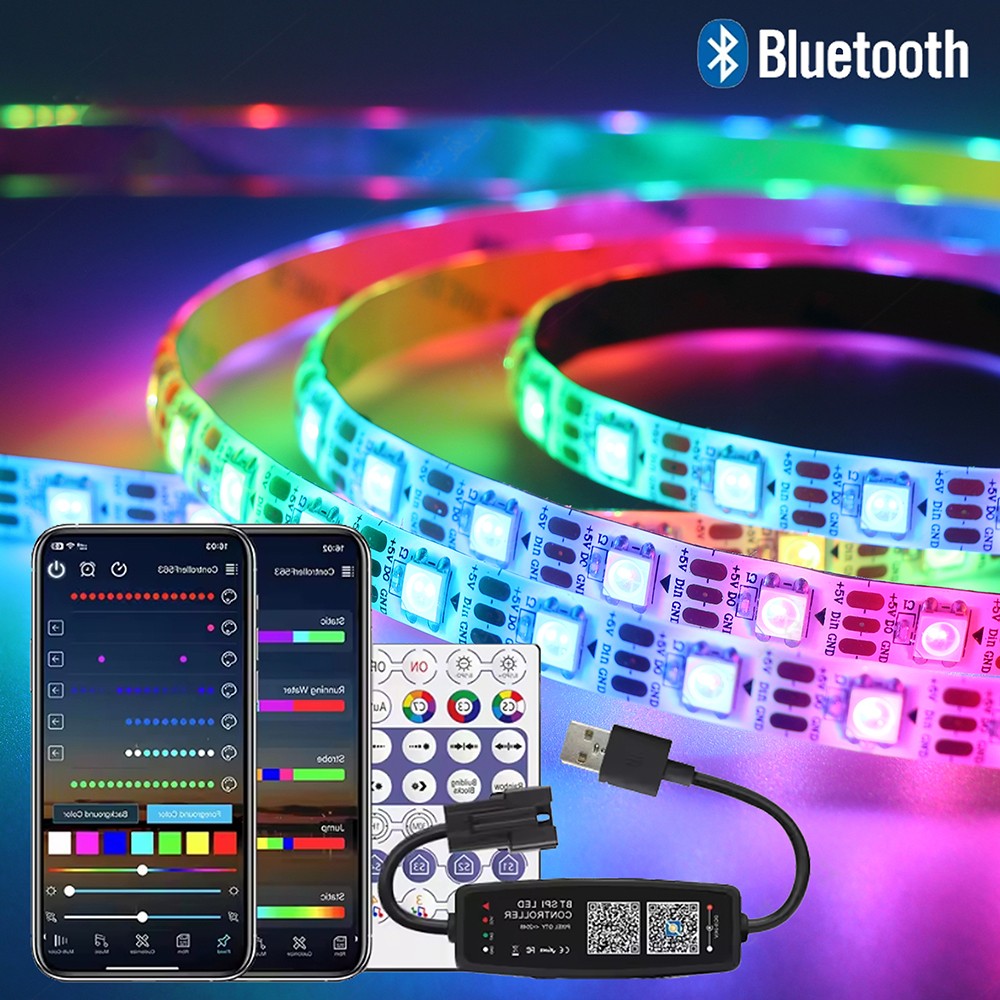 WS2812B LED Strip 5V 12V USB Bluetooth Music Controller Kit  Individually Addressable  RGB LED Strip 30/60/74/96/144Leds/m DC5V