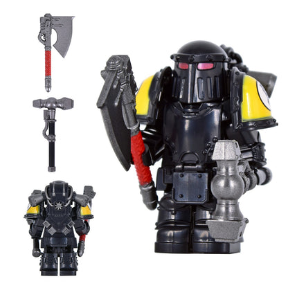 Medieval Knights War 10cm Poseable Collectible 40K Figure - Blue-Gold Armor Skull Face Design