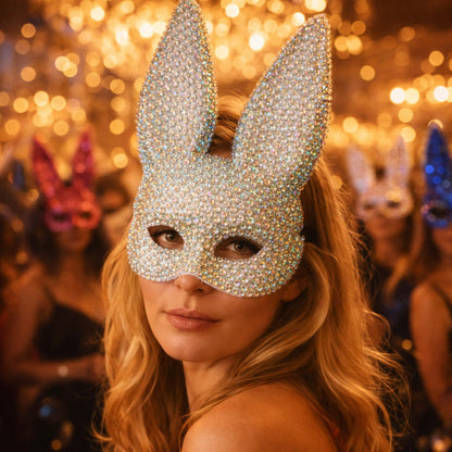 Rabbit Party Masquerade Glitter Mask for women Theater Performances Full Acrylic Rhinestone Face Mask Costume for Photo Shoots