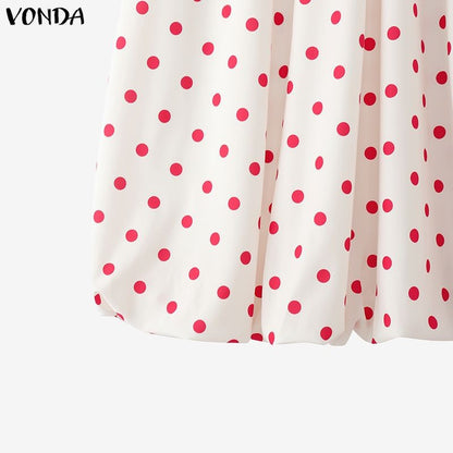 VONDA Polka Dot Bohemian Long Skirts Women Oversize Casual Elastic Waist Jupes Faldas Saia 2025 Autumn Maxi Skirt Plus Size 5XL