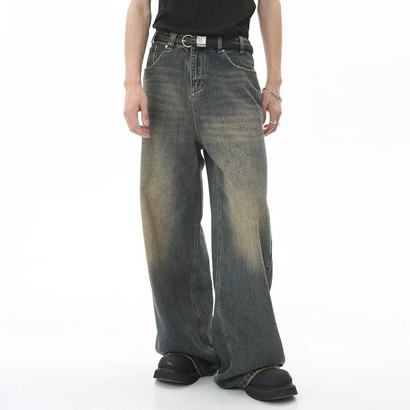 New Men's Baggy Straight Leg Wide Leg Jeans Male Fashion Vintage Wash Casual Denim Pants Youth Popular Brand Streetwear Trousers
