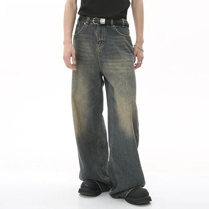 New Men's Baggy Straight Leg Wide Leg Jeans Male Fashion Vintage Wash Casual Denim Pants Youth Popular Brand Streetwear Trousers