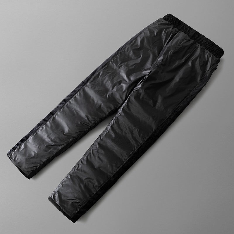 Calça Masculina de Inverno Impermeável Algodão com Zíper Bolso Grosso Pato Branco Calça Jogger para Neve e Frio ao Ar Livre