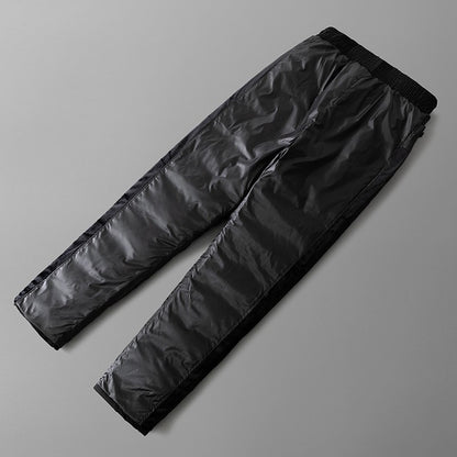 Calça Masculina de Inverno Impermeável Algodão com Zíper Bolso Grosso Pato Branco Calça Jogger para Neve e Frio ao Ar Livre