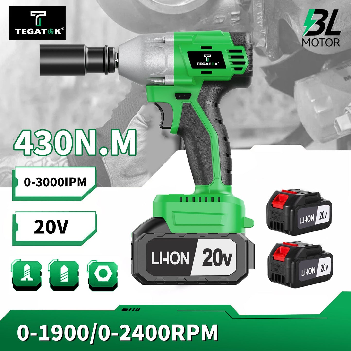 Chave Elétrica 3 EM 1 com Alto Torque 430Nm Chave Elétrica Sem Escovas para Ferramentas de Manutenção Automotiva Chave Sem Fio 20V Elétrica
