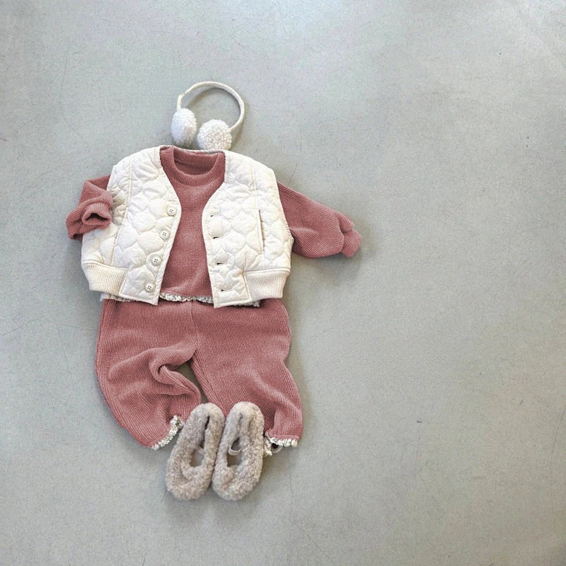 2025 Winter New Girls Warm Activewear Set Children Casual Sportswear Baby Girl Heart Sweatshirt + Pants 2pcs Suit Fleece Outfits