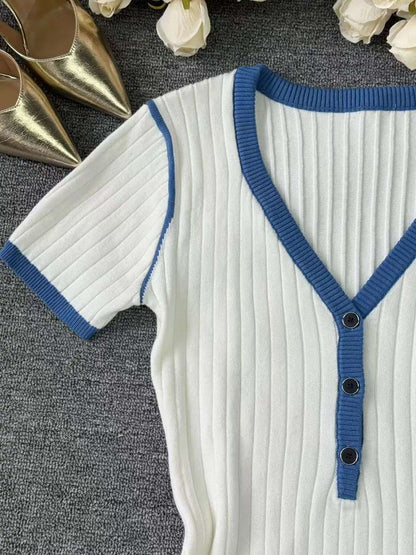 2025 Women's Knitted Dress Chic V-Neck Knit Dress for Women - Elegant Slim Fit Office to Weekend Style Fall Winter Sweater Dress