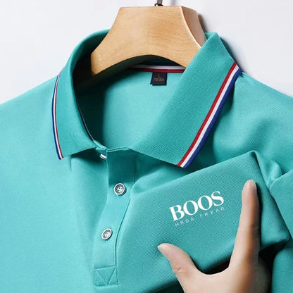 Men's New Embroidered Business Casual Short Sleeved Polo Shirt, Fashionable Short Sleeved Comfortable Breathable Top