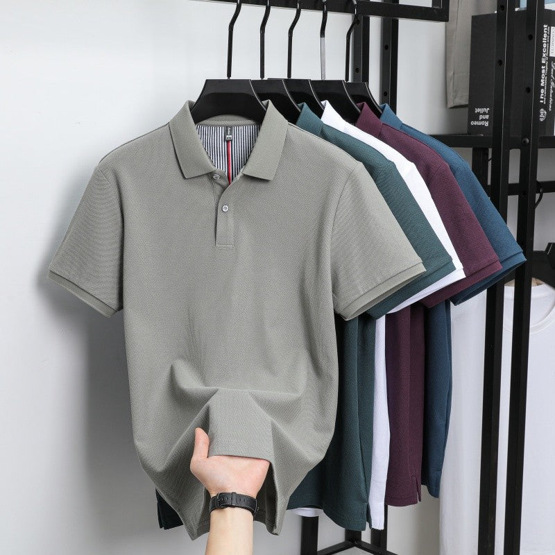 100% pure cotton short sleeved men's polo shirt summer boutique fashion high-quality top solid color collar back striped T-shirt