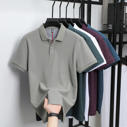 100% pure cotton short sleeved men's polo shirt summer boutique fashion high-quality top solid color collar back striped T-shirt