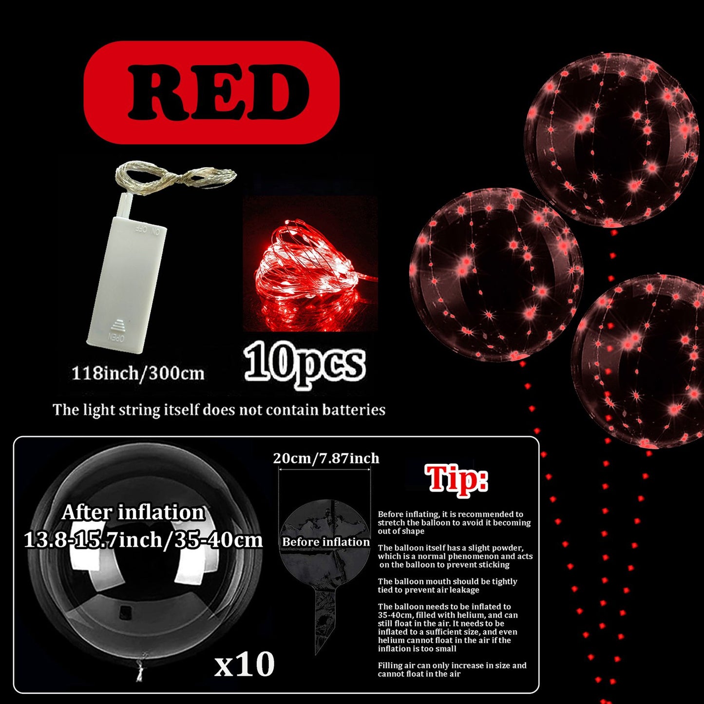 10pcs LED Bobo Balloon (without battery) for wedding proposal decoration, birthday party, outdoor courtyard lighting decoration
