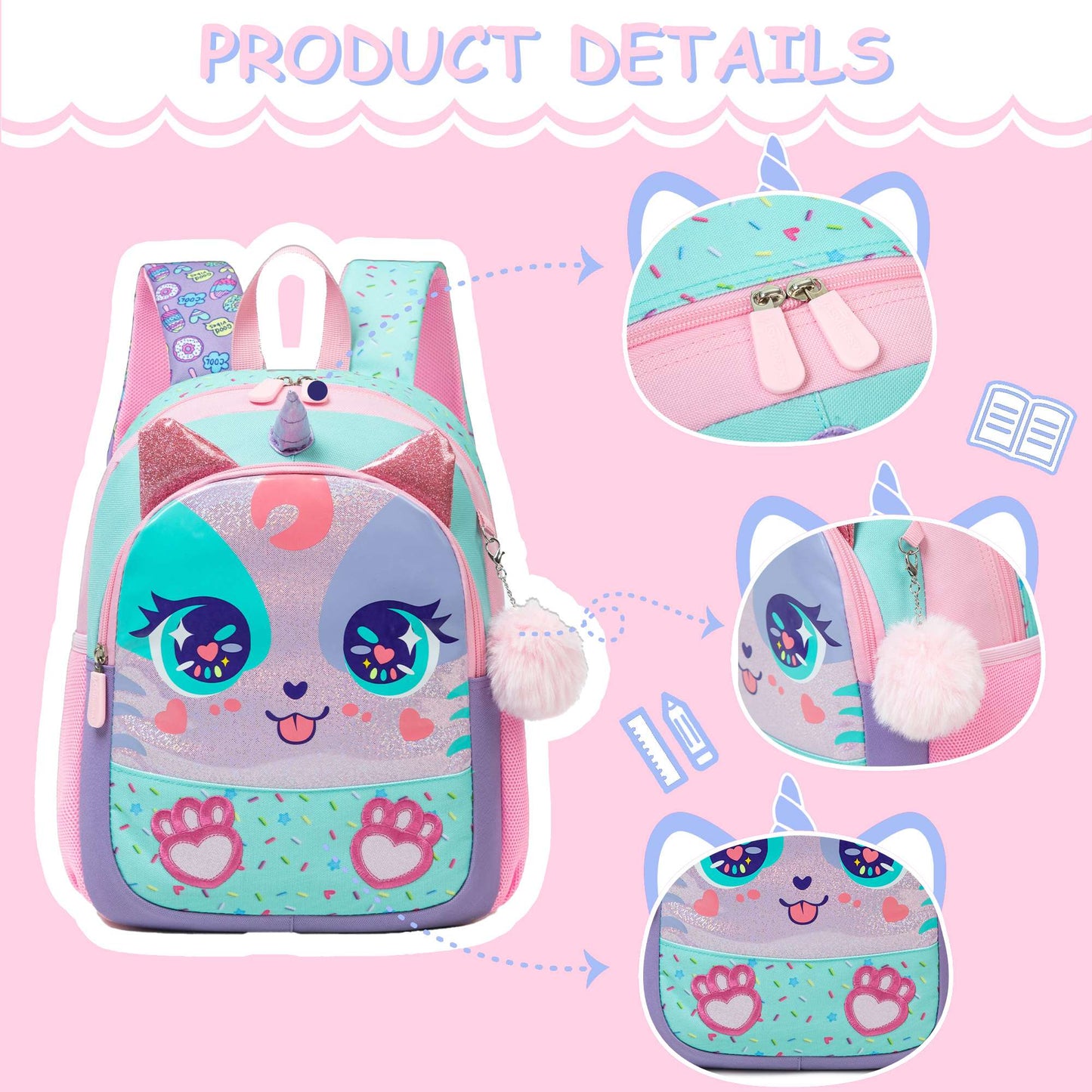 13‘’ Backpack for Girls Kindergarten Bag Sequins Kindergarten Primary School Backpack Girl School Bag