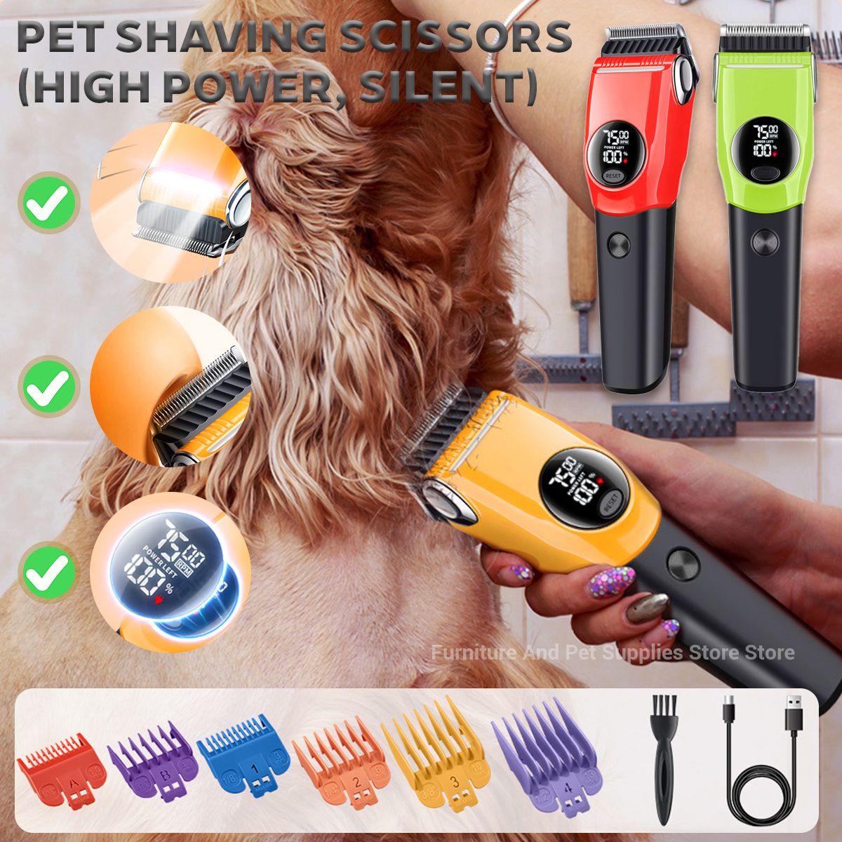 Máquina de Tosa Profissional Elétrica para Cães e Gatos, Aparador de Pelos sem Fio, Baixo Ruído, Máquina de Cortar Pelos, Tesoura