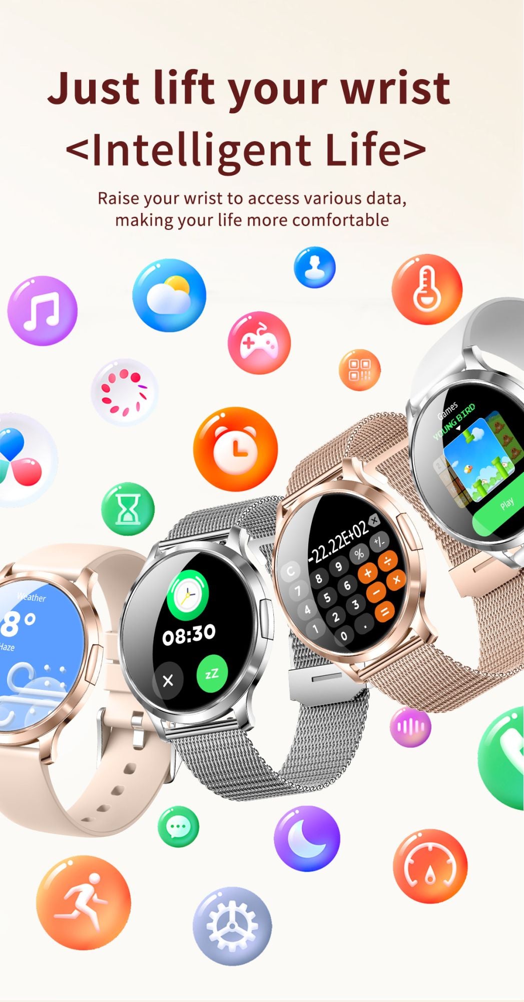 2026New Ultra Slim 1.32" HD AMOLED SmartWatch Women's Screen Always Display Time Heart Rate Calls HD High-end Fashion Smartwatch