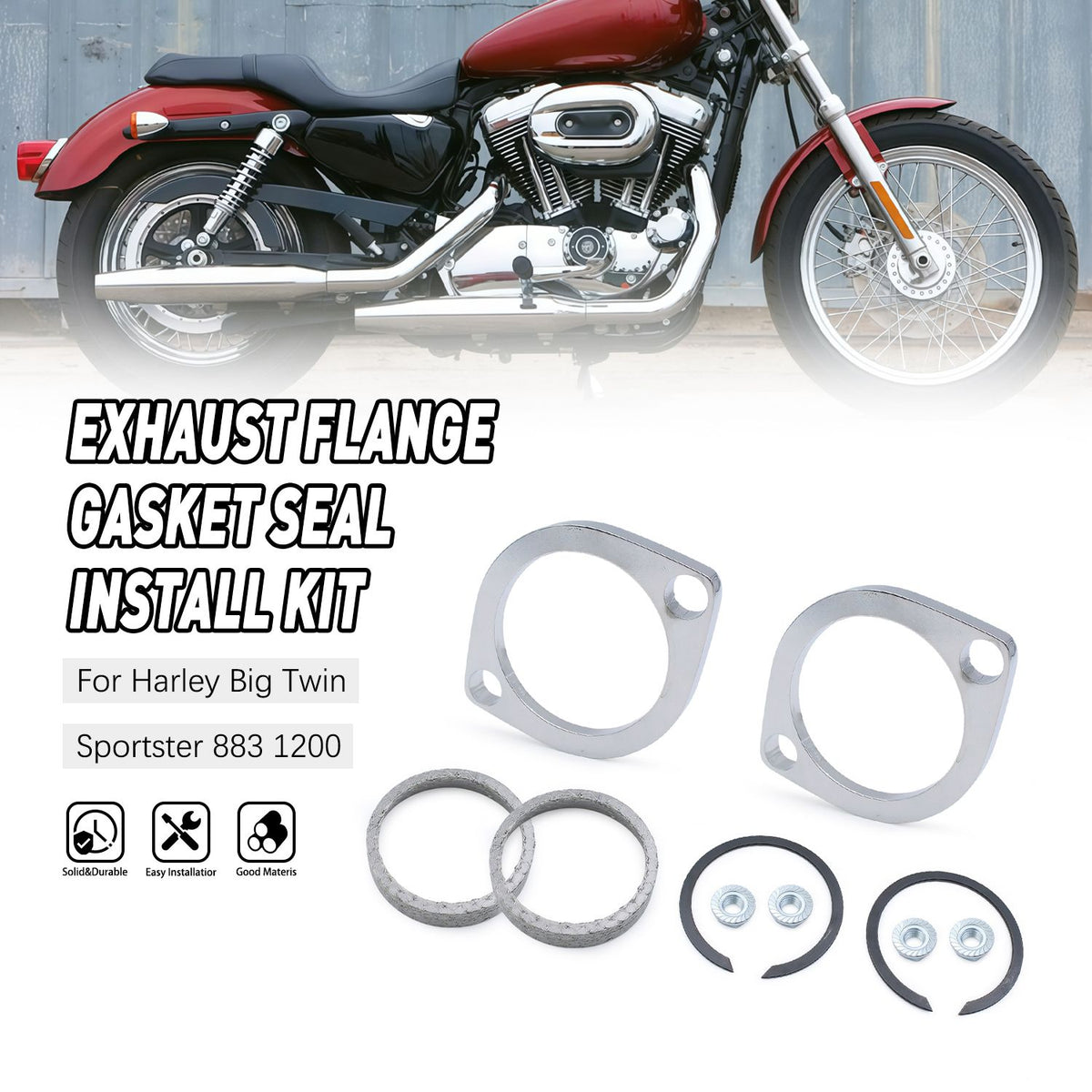 For Harley Big Twin Sportster 883 1200 Softail Touring Dyna FXD FXDWG Motorcycle Parts  Exhaust Flange Gasket Seal Install Kit