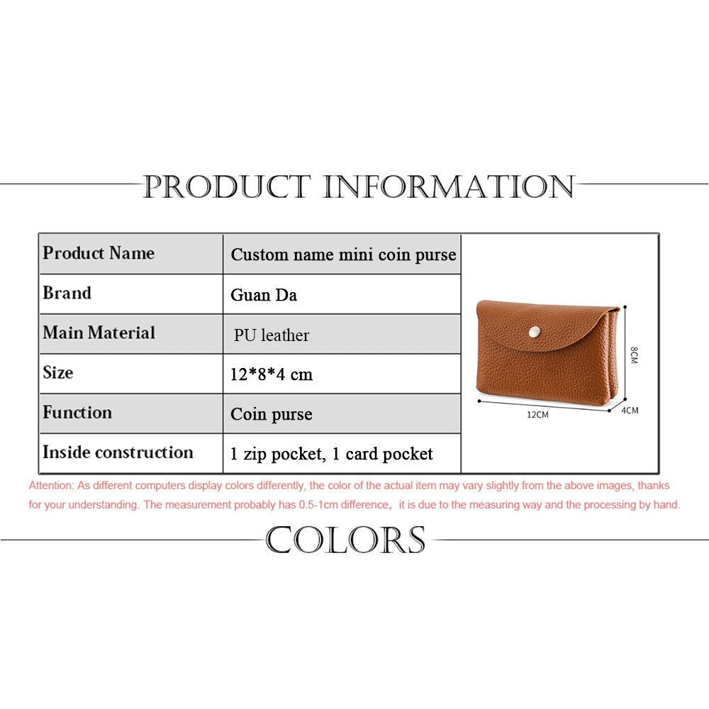 Fashion Luxury Leather Coin Purse Custom Name Woman Man Business Zipper Card Wallet Engrave Initials Card Holder Wedding Gift