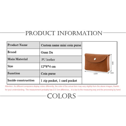 Fashion Luxury Leather Coin Purse Custom Name Woman Man Business Zipper Card Wallet Engrave Initials Card Holder Wedding Gift