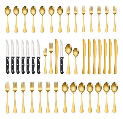 Conjunto de talheres de 48 peças com facas de carne para 8 pessoas, talheres de aço inoxidável espelhado, conjunto de utensílios laváveis na máquina de lavar louça
