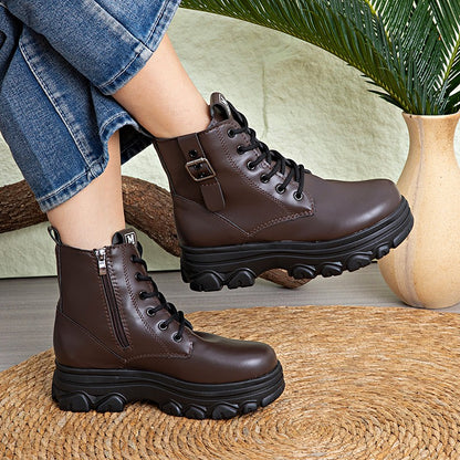 Bestselling Height Increasing Women2025Autumn and Winter New Fleece-Lined Non-Slip Short Boots for Petite Thick-Soled Faux Wool