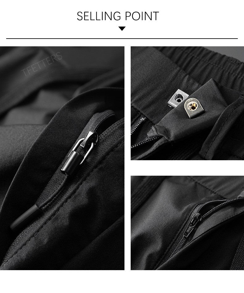 TFETTERS Brand Summer Men Pants New Elastic Waist Casual Solid Color Pants Ice Silk Thin Straight Breathable Loose Sweatpant Men