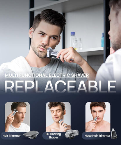 Electric Razor for Men Electric Shaver 3 Blade Rotary Shaving Machine Kit with Replacement Brush Trimmer Head