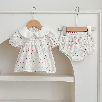 Girls Summer Fashion Set Children's Embroidered Grid Puff Sleeve Top+Shorts Two Piece Cute Baby Girls Clothes Set Baby Clothes