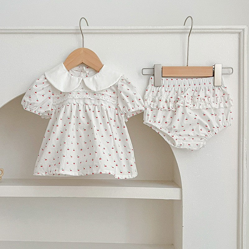 Girls Summer Fashion Set Children's Embroidered Grid Puff Sleeve Top+Shorts Two Piece Cute Baby Girls Clothes Set Baby Clothes