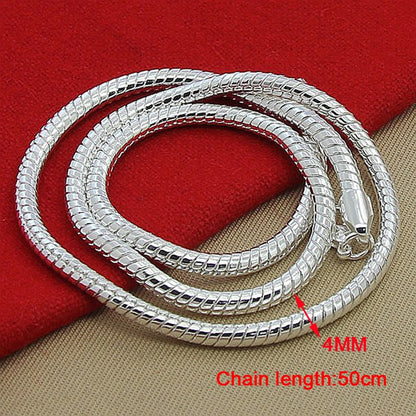 Colar Corrente Masculino Prata Snake 4mm 50cm, Colar Joia Prata Esterlina 925 para Mulheres